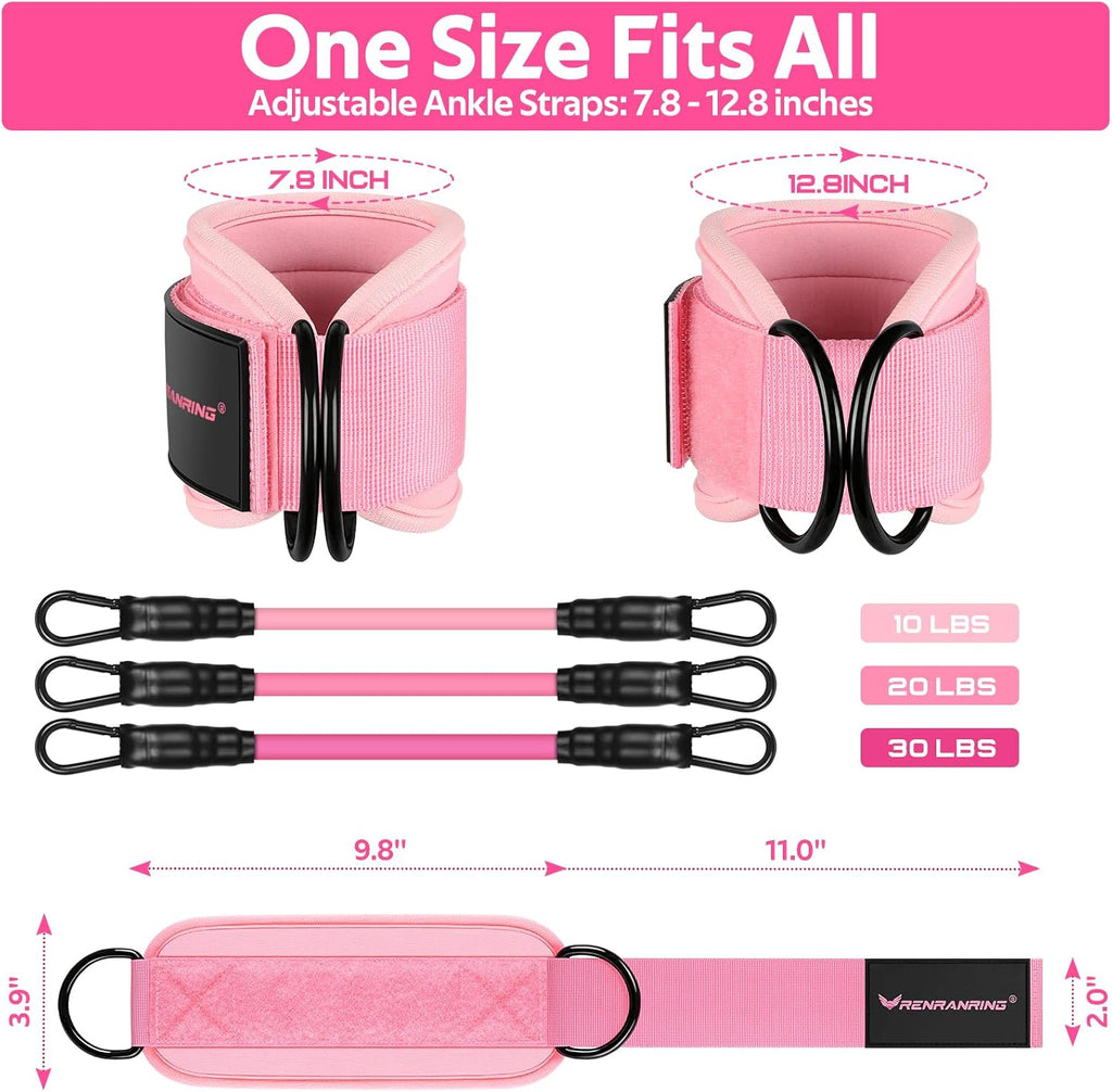 Adjustable Ankle Resistance Bands Set with Padded Cuffs for Glutes & Leg Workouts