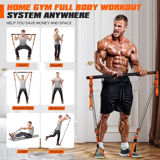 All-in-One Zerofite Portable Pilates Workout Bar & Resistance Band Set