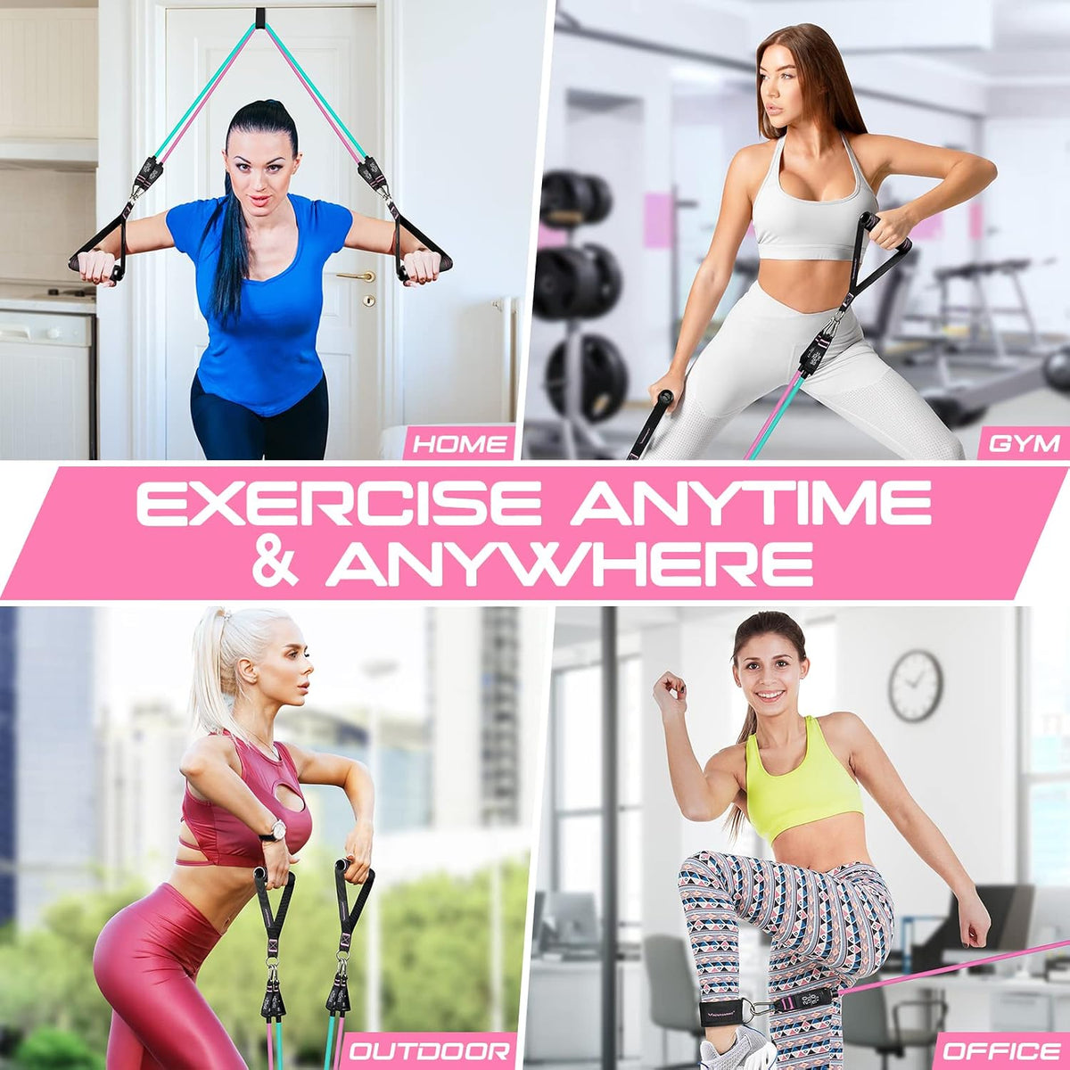 11-Pcs Resistance Band Set with Door Anchor & Handles Portable Home Gym Equipment