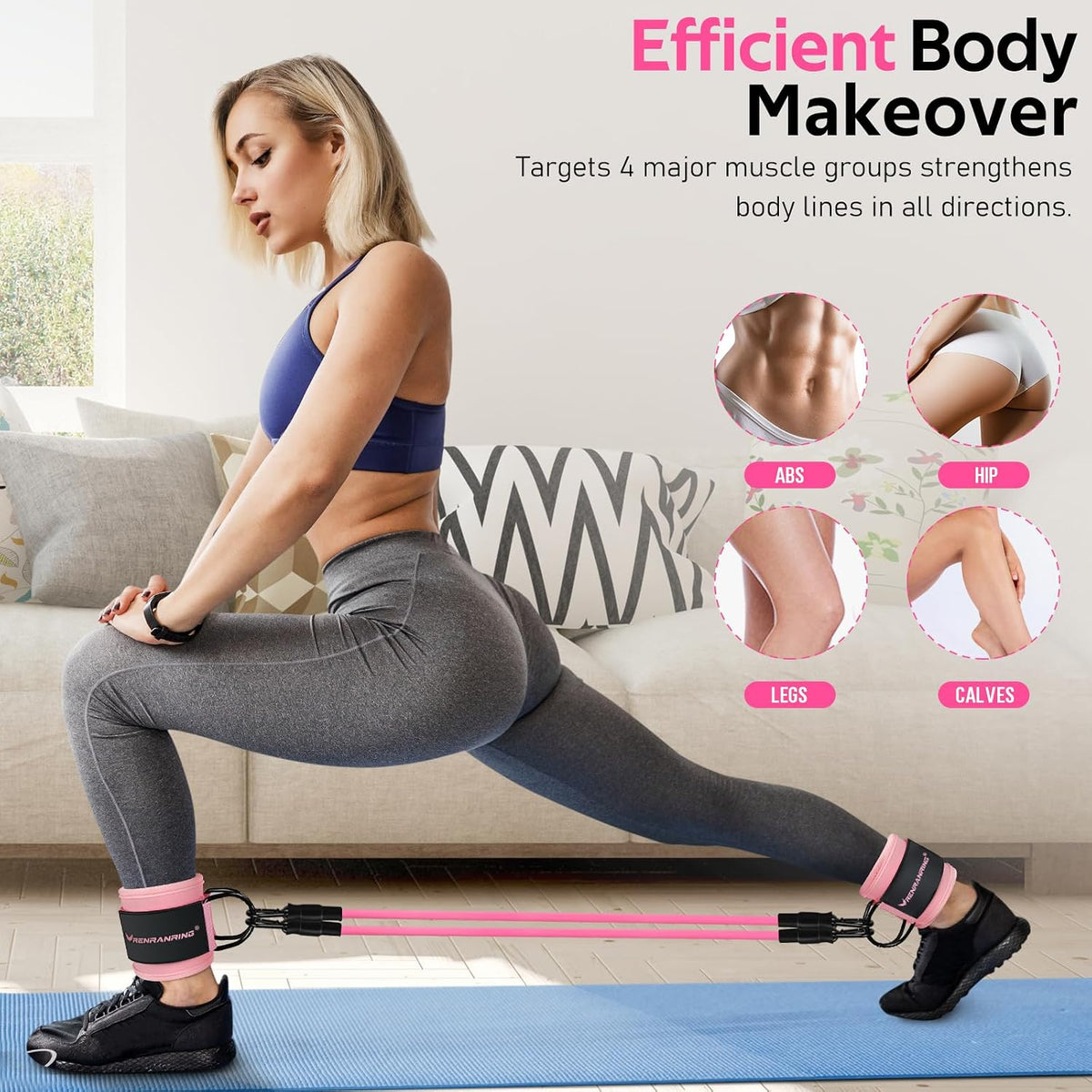 Adjustable Ankle Resistance Bands Set with Padded Cuffs for Glutes & Leg Workouts