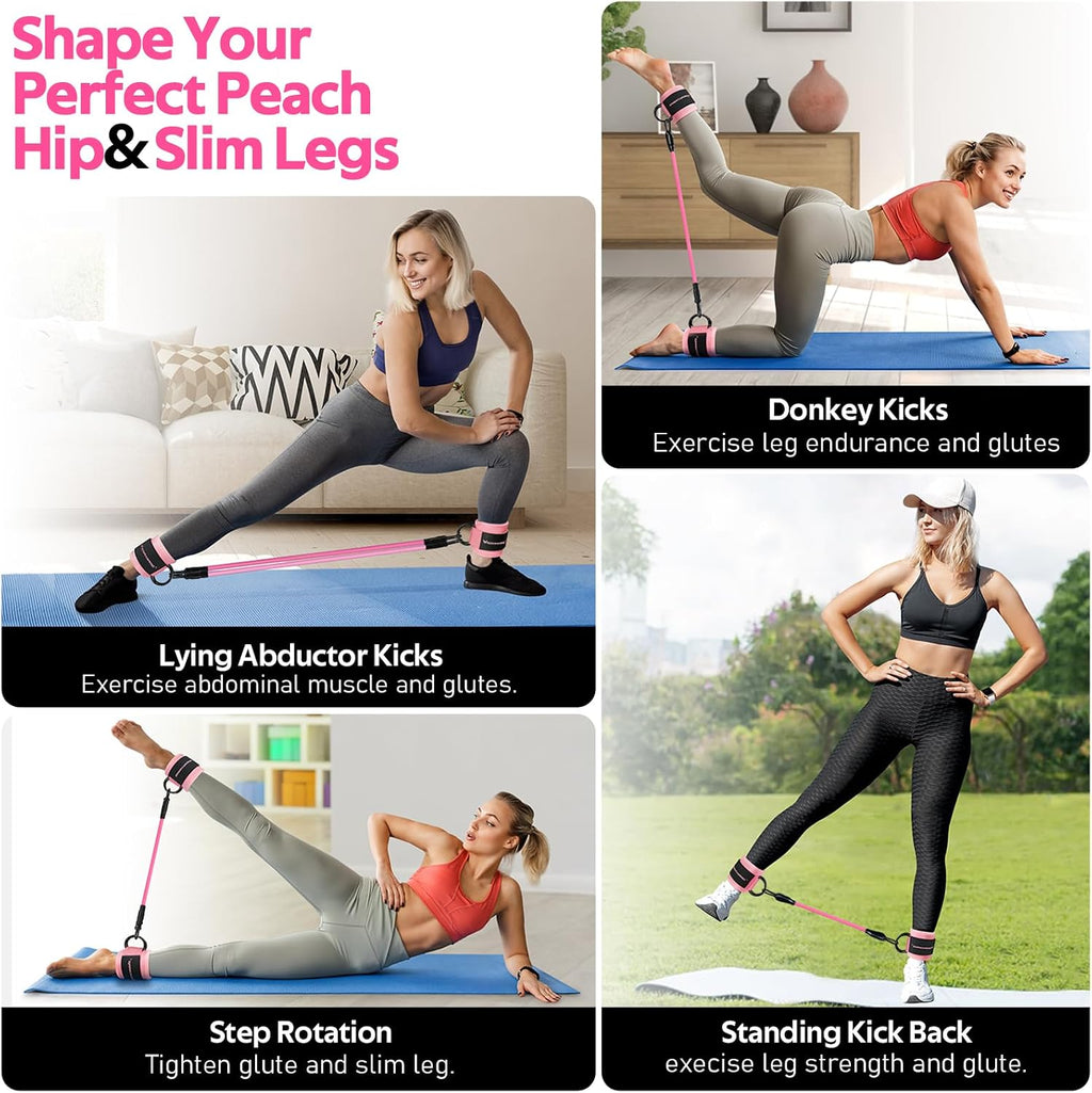 Adjustable Ankle Resistance Bands Set with Padded Cuffs for Glutes & Leg Workouts