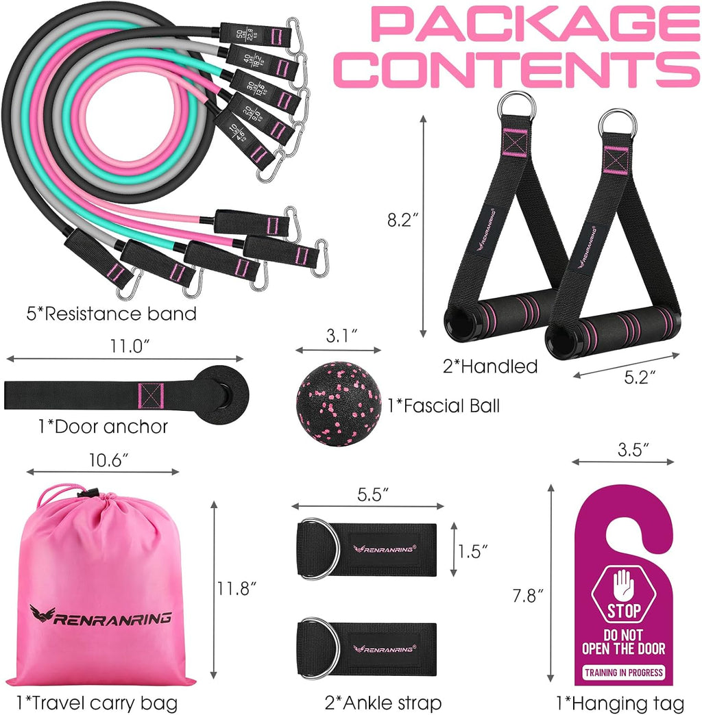 11-Pcs Resistance Band Set with Door Anchor & Handles Portable Home Gym Equipment