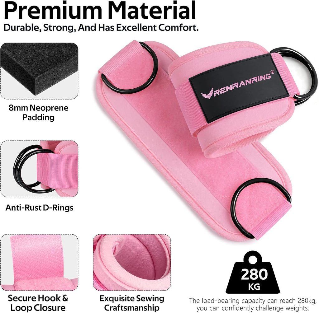 Adjustable Ankle Resistance Bands Set with Padded Cuffs for Glutes & Leg Workouts