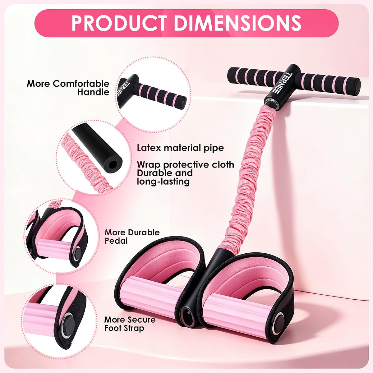 Elastic Sit-Up Pull Rope Expander with Non-Slip Handles & Foot Pedals for Home Gym