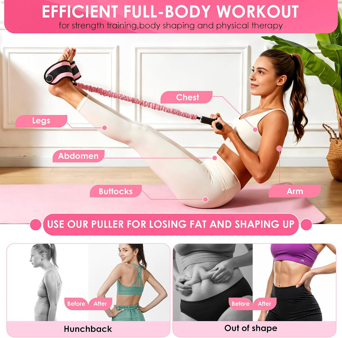 Elastic Sit-Up Pull Rope Expander with Non-Slip Handles & Foot Pedals for Home Gym
