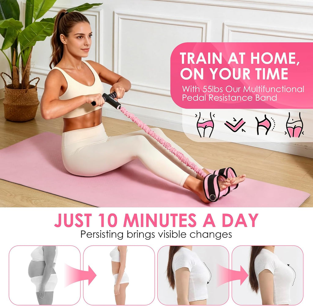 Elastic Sit-Up Pull Rope Expander with Non-Slip Handles & Foot Pedals for Home Gym