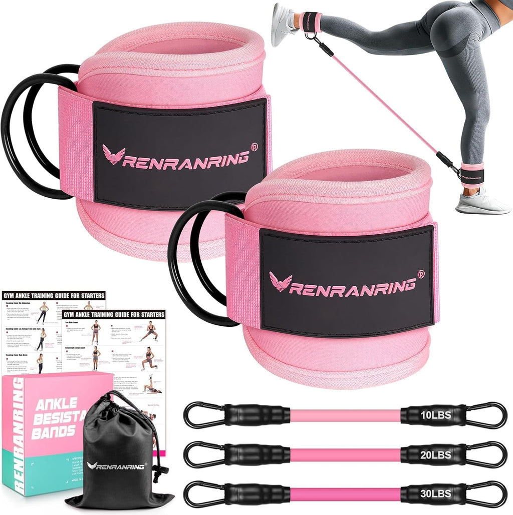 Adjustable Ankle Resistance Bands Set with Padded Cuffs for Glutes & Leg Workouts