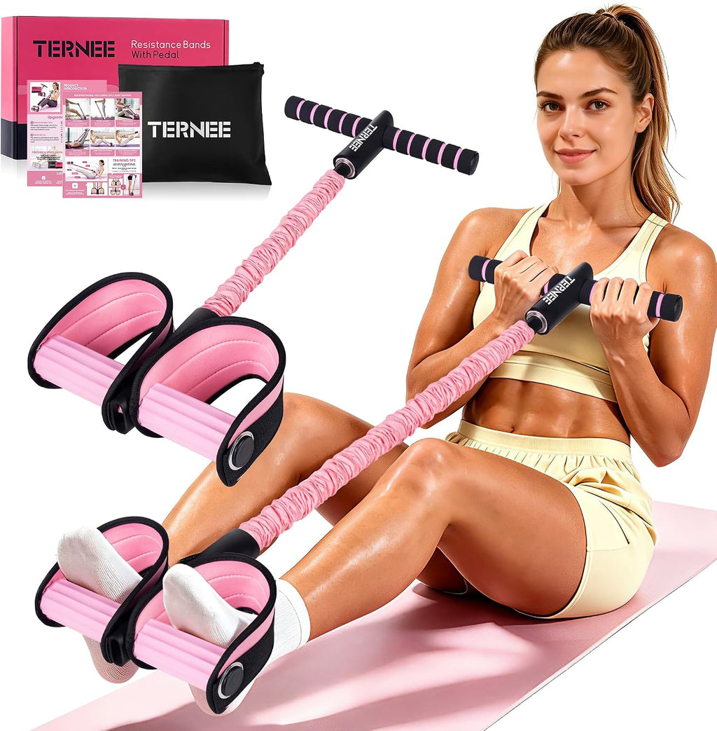 Elastic Sit-Up Pull Rope Expander with Non-Slip Handles & Foot Pedals for Home Gym