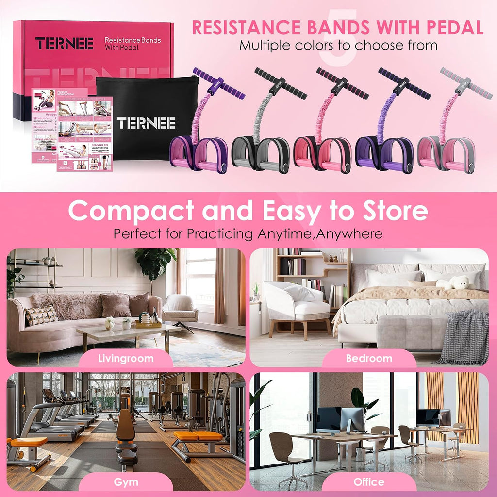 Elastic Sit-Up Pull Rope Expander with Non-Slip Handles & Foot Pedals for Home Gym